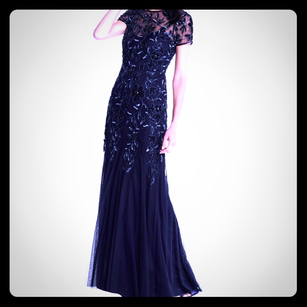 Adrianna Papell beaded gown with short sleeves - Picture 1 of 4